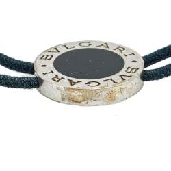 Bvlgari Sterling Silver Black Signature Disc Adjustable Cord Bracelet