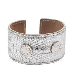 Pre Owned Bvlgari Silver Karung Leather Wide Cuff Bracelet