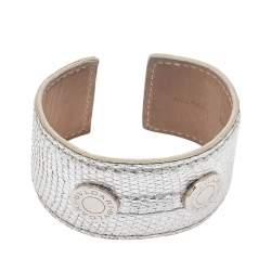 Pre Owned Bvlgari Silver Karung Leather Wide Cuff Bracelet
