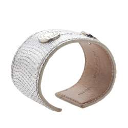 Pre Owned Bvlgari Silver Karung Leather Wide Cuff Bracelet