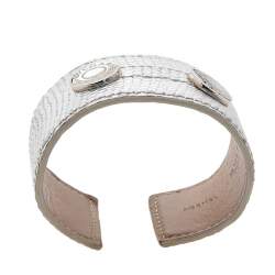 Pre Owned Bvlgari Silver Karung Leather Wide Cuff Bracelet