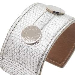 Pre Owned Bvlgari Silver Karung Leather Wide Cuff Bracelet