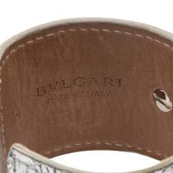 Pre Owned Bvlgari Silver Karung Leather Wide Cuff Bracelet