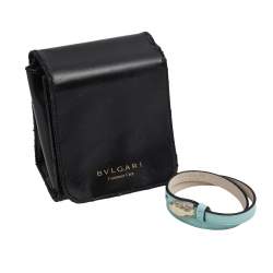 Bvlgari Serpenti Forever Aqua Blue Leather Gold Plated Double Coiled Bracelet