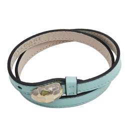 Bvlgari Serpenti Forever Aqua Blue Leather Gold Plated Double Coiled Bracelet