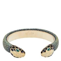 Bvlgari Blue Galuchat Leather Serpenti Forever Open Cuff Bracelet