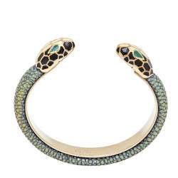 Bvlgari Blue Galuchat Leather Serpenti Forever Open Cuff Bracelet