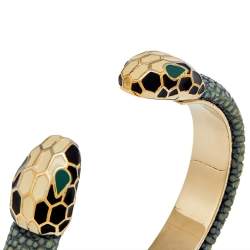 Bvlgari Blue Galuchat Leather Serpenti Forever Open Cuff Bracelet