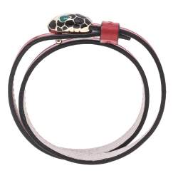 Bvlgari Serpenti Forever Red Leather Gold Plated Double Wrap Bracelet