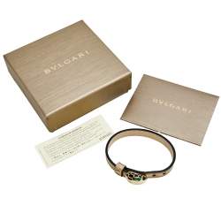 Bvlgari Serpenti Forever Brown Leather Gold Tone Enamel Wrap Bracelet