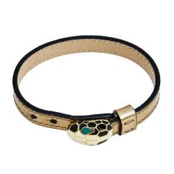 Bvlgari Serpenti Forever Brown Leather Gold Tone Enamel Wrap Bracelet