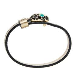 Bvlgari Serpenti Forever Brown Leather Gold Tone Enamel Wrap Bracelet