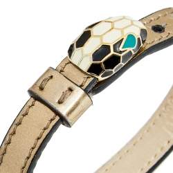 Bvlgari Serpenti Forever Brown Leather Gold Tone Enamel Wrap Bracelet