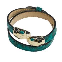 Bvlgari Serpenti Forever Green Snakeskin Double Wrap Bracelet