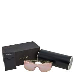 Pre Owned Bvlgari Pale Gold/ Rose Gold Mirrored 6139 Rectangle Sunglasses