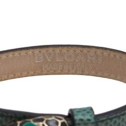 Bvlgari Serpenti Forever Malachite Green Karung Leather Enamel Gold Plated Bracelet