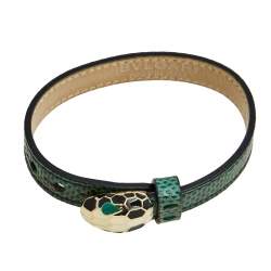 Bvlgari Serpenti Forever Malachite Green Karung Leather Enamel Gold Plated Bracelet