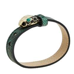 Bvlgari Serpenti Forever Malachite Green Karung Leather Enamel Gold Plated Bracelet