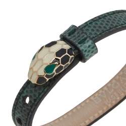 Bvlgari Serpenti Forever Malachite Green Karung Leather Enamel Gold Plated Bracelet