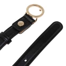 Bvlgari Black Leather Ring Buckle Slim Belt 110CM