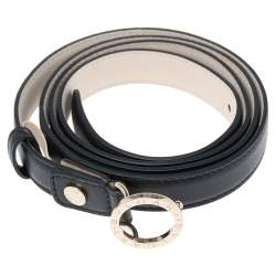 Bvlgari Black Leather Ring Buckle Slim Belt 110CM