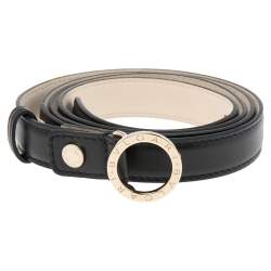 Bvlgari Black Leather Ring Buckle Slim Belt 110CM