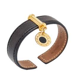 Bvlgari Bvlgari Gold Plated Tag Leather Cuff Bracelet