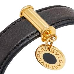 Bvlgari Bvlgari Gold Plated Tag Leather Cuff Bracelet