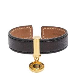 Bvlgari Bvlgari Gold Plated Tag Leather Cuff Bracelet