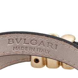 Pre Owned Bvlgari Black Leather Gold Tone Double Wrap Bracelet