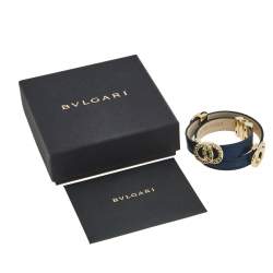 Pre Owned Bvlgari Bvlgari Leather Gold Tone Metal Wrap Bracelet