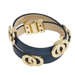 Pre Owned Bvlgari Bvlgari Leather Gold Tone Metal Wrap Bracelet