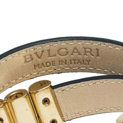 Pre Owned Bvlgari Bvlgari Leather Gold Tone Metal Wrap Bracelet