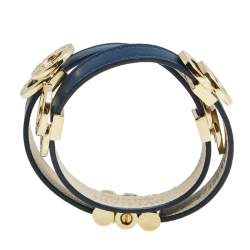 Pre Owned Bvlgari Bvlgari Leather Gold Tone Metal Wrap Bracelet