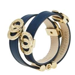 Pre Owned Bvlgari Bvlgari Leather Gold Tone Metal Wrap Bracelet