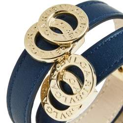 Pre Owned Bvlgari Bvlgari Leather Gold Tone Metal Wrap Bracelet
