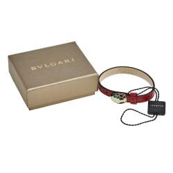 Bvlgari Serpenti Red Leather Enamel Gold Tone Metal Bracelet