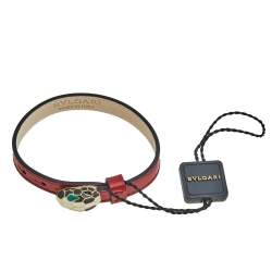Bvlgari Serpenti Red Leather Enamel Gold Tone Metal Bracelet
