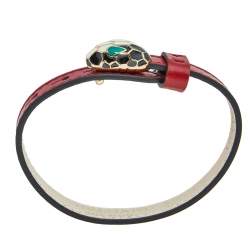 Bvlgari Serpenti Red Leather Enamel Gold Tone Metal Bracelet