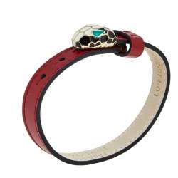 Bvlgari Serpenti Red Leather Enamel Gold Tone Metal Bracelet