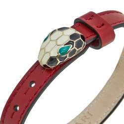 Bvlgari Serpenti Red Leather Enamel Gold Tone Metal Bracelet