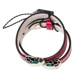 Bvlgari Serpenti Forever Pink Leather Double Wrap Bracelet 
