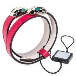 Bvlgari Serpenti Forever Pink Leather Double Wrap Bracelet 