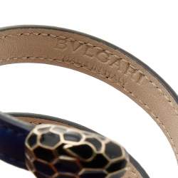 Pre Owned Bvlgari Serpenti Leather Enamel Gold Tone Metal Wrap Bracelet