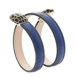 Pre Owned Bvlgari Serpenti Leather Enamel Gold Tone Metal Wrap Bracelet