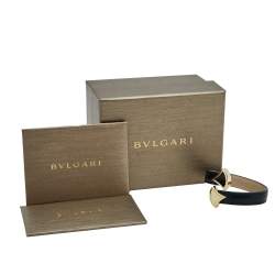 Bvlgari Divas' Dream Enamel Leather Gold Tone Metal Cuff Bracelet 