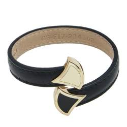Bvlgari Divas' Dream Enamel Leather Gold Tone Metal Cuff Bracelet 