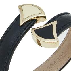 Bvlgari Divas' Dream Enamel Leather Gold Tone Metal Cuff Bracelet 