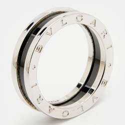 Pre Owned Bvlgari Save the Children Black Ceramic Silver Band Ring Size 62