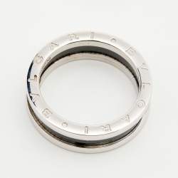 Pre Owned Bvlgari Save the Children Black Ceramic Silver Band Ring Size 62